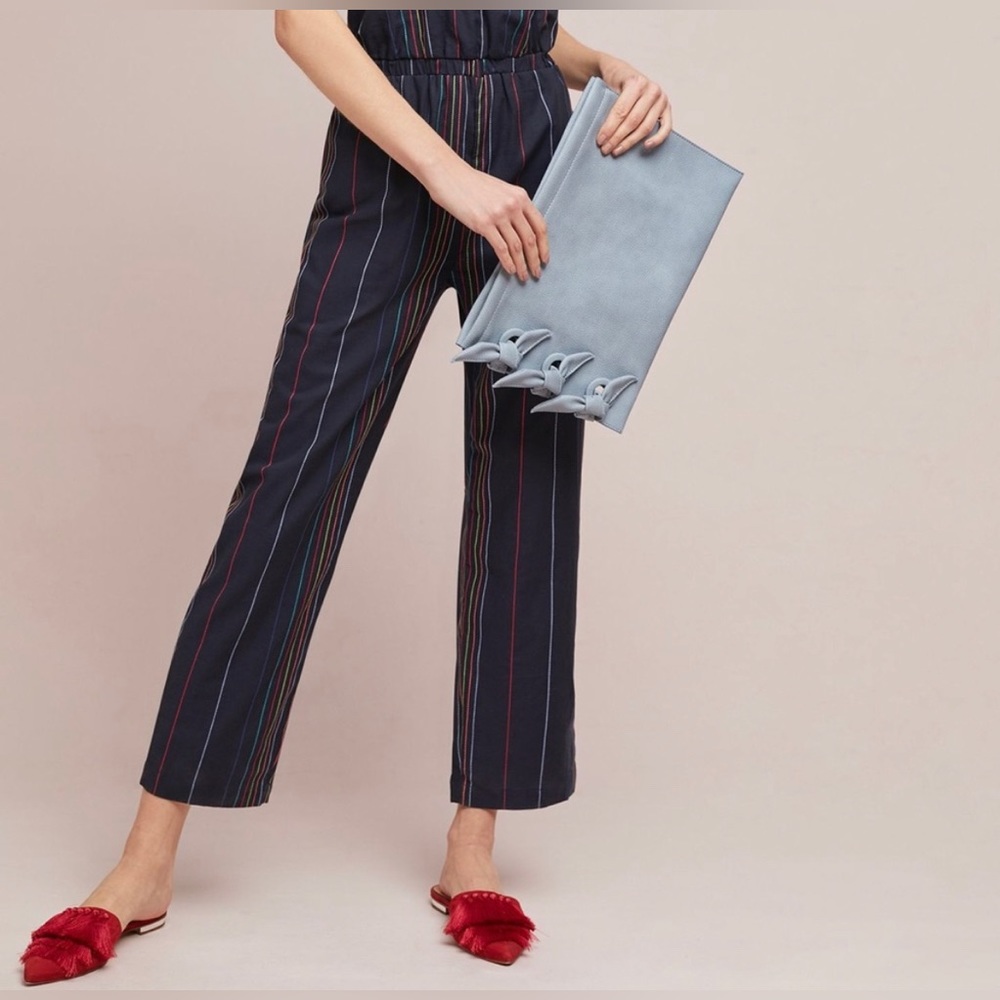 NWOT Anthropologie Dolan Stripe Multicolor Blue Tie Keyhole Front Jumpsuit small - Picture 3 of 12